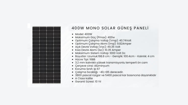 400W MONOKRİSTAL GÜNEŞ PANELİ